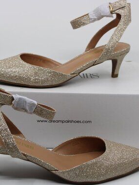 DREAM PARIS WOMENS SHOES SIZE 8 Sparklin gold Pointed Sling Back 2.5" Heels